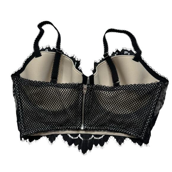 VICTORIAS SECRET Dream Angels Lined Demi Bra Black Nude Lace Size 34DD Eyelash - Picture 2 of 6